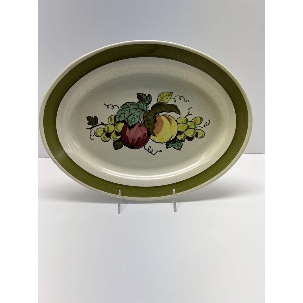 Metlox Poppytrail Provincial Fruit Green Oval Platter 13.5" Vintage 1960 EUC USA